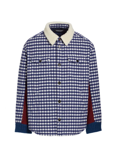 Shop Undercover Men's Checked Wool-blend Shirt Jacket In Navy Check