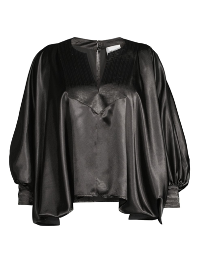 Shop Baacal, Plus Size Women's Satin Split-neck Blouse In Black