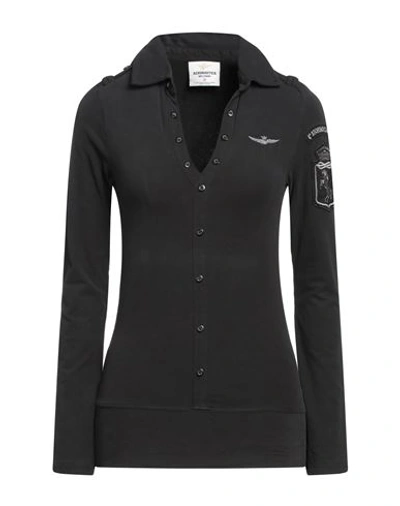 Shop Aeronautica Militare Woman Polo Shirt Black Size S Cotton, Elastane