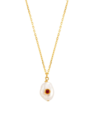 Shop Anni Lu Women's Iconic 18k-gold-plated, Freshwater Pearl & Gemstone Pendant Necklace In Ruby