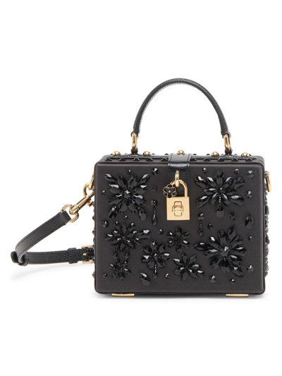 Shop Dolce & Gabbana Women's Embellished Satin Top-handle Bag In Nero Jet