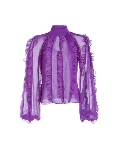 Shop Patbo Ruffle High Neck Blouse In Purple