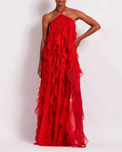 Shop Patbo Ruffle Halterneck Maxi Dress In Red