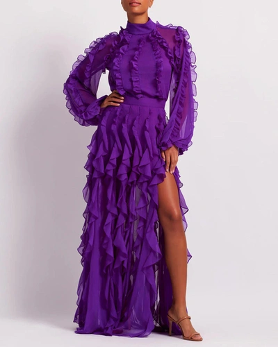 Shop Patbo Ruffle Maxi Skirt In Purple