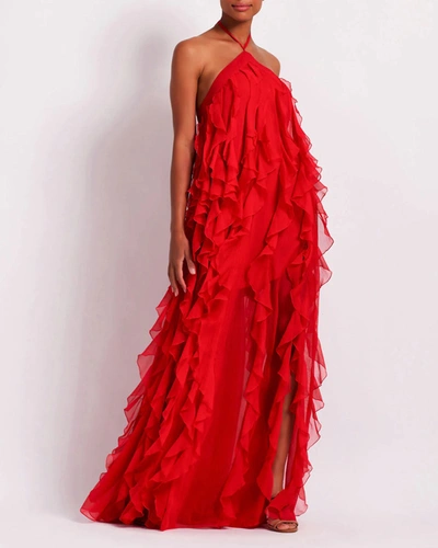 Shop Patbo Ruffle Halterneck Maxi Dress In Red