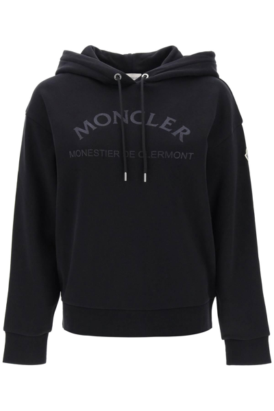 Shop Moncler Glitter Logo Hoodie In Black