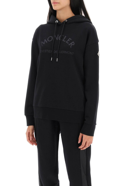 Shop Moncler Glitter Logo Hoodie In Black
