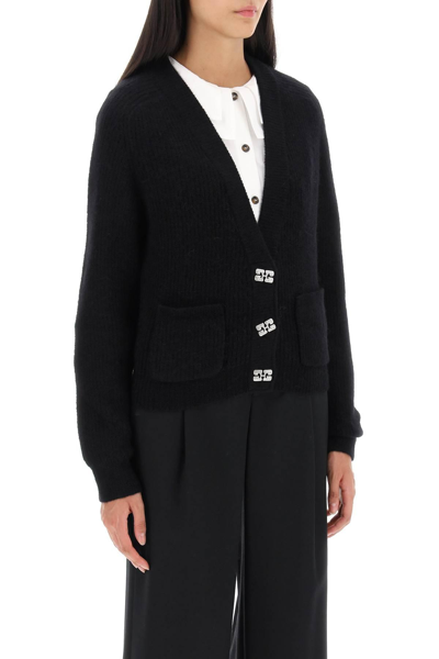 Shop Ganni Cardigan With Diamanté Butterfly Buttons In Black