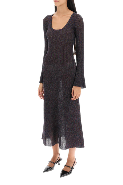 Shop Ganni Lurex-knit Midi Dress In Metallic,black
