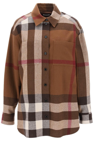 Shop Burberry Avalon Overshirt In Check Flannel In Brown