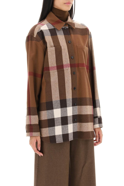 Shop Burberry Avalon Overshirt In Check Flannel In Brown