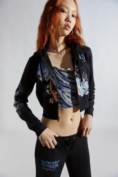 Shop Ed Hardy Lotus Hooded Zip-up Jacket In Black, Women's At Urban Outfitters