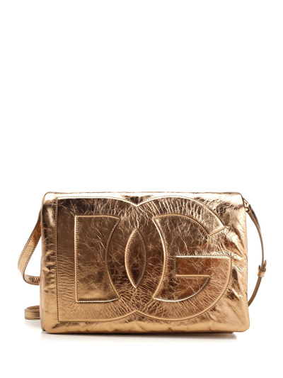 Shop Dolce & Gabbana Soft Dg Logo Shoulder Bag In Gold