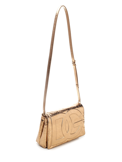 Shop Dolce & Gabbana Soft Dg Logo Shoulder Bag In Gold