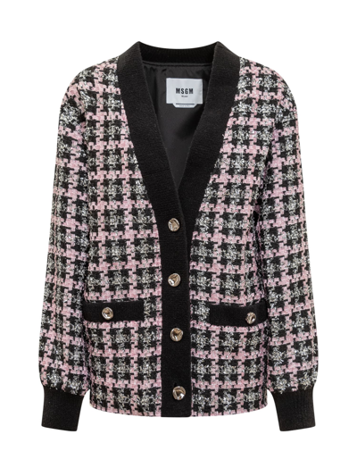 Msgm Single-breasted Tweed Jacket In Black