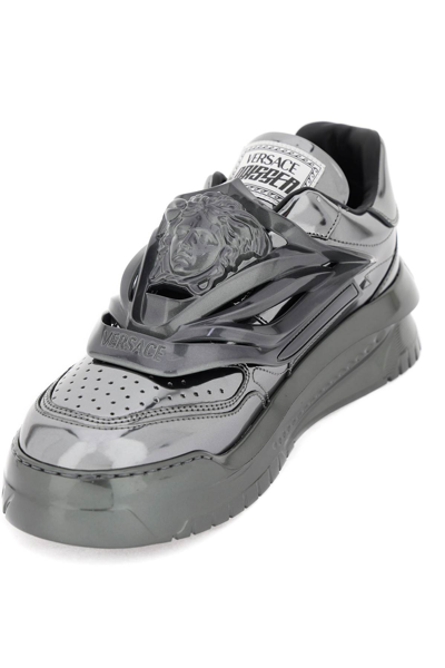 Shop Versace Odissea Sneakers In Gunmetal (grey)