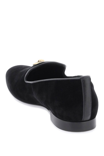 Shop Versace Velvet Medusa Loafers In Black  Gold (black)