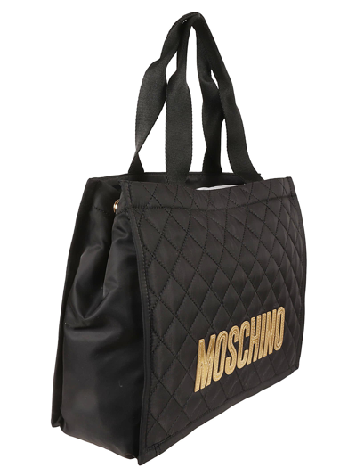 Shop Moschino Logo Quilted Tote In Fantasy Black