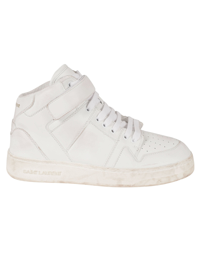 Shop Saint Laurent Lax Mid Top Sneakers In Optic White