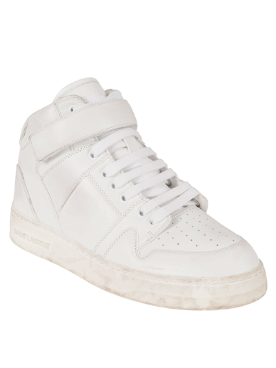 Shop Saint Laurent Lax Mid Top Sneakers In Optic White