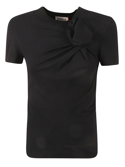 Shop Alexander Mcqueen Twisted Detail Round Neck T-shirt In Black