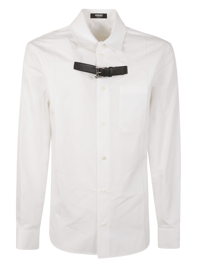 Shop Versace Belt Concealed Shirt In White