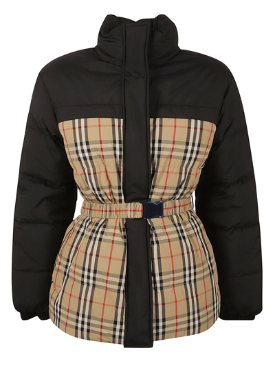 Shop Burberry Fitted Waist Belted Padded Jacket In Archive Beige