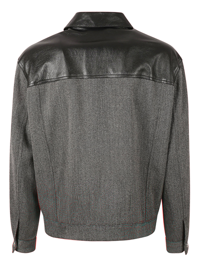 Versace Panelled Button-down Leather Jacket In Black/white