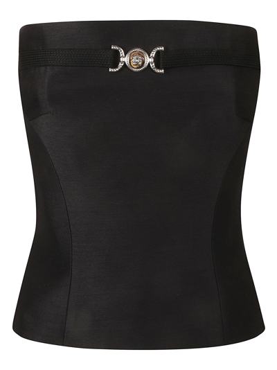 Shop Versace Back Zip Sleeveless Top In Black
