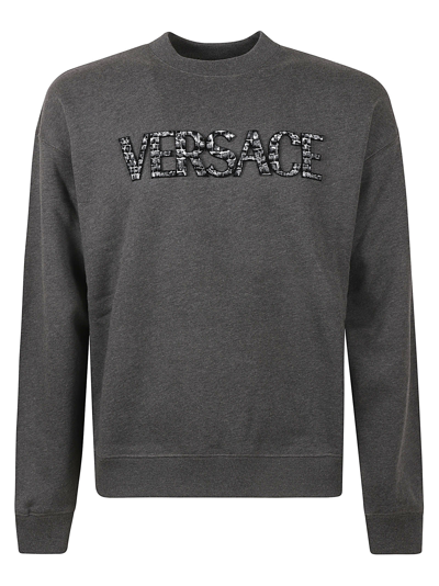 Shop Versace Logo Chest Sweatshirt In Dark Grey