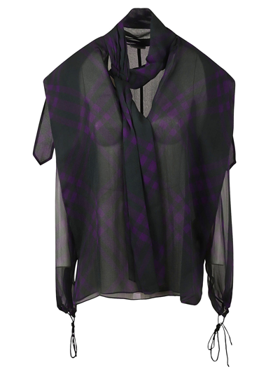 Shop Burberry See-through Oversized Top In Royal Ip Pattern