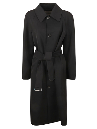Shop Burberry Belted Long Coat In Black