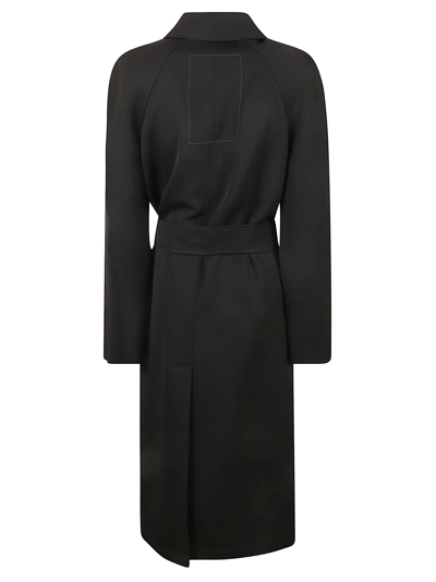 Shop Burberry Belted Long Coat In Black
