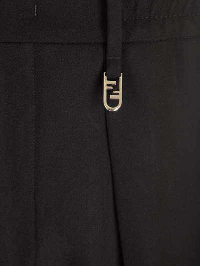 Shop Fendi Black Wool Crepe Trousers