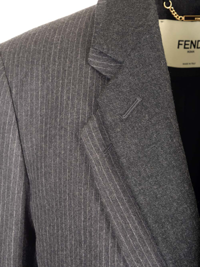 Shop Fendi Single-breasted Blazer In Grey