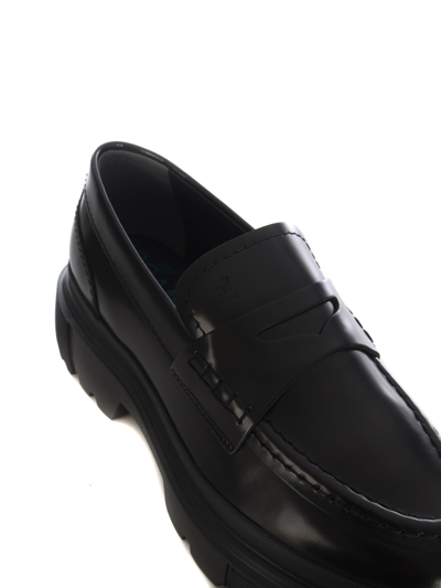 Shop Hogan Loafers  H619 In Abrasive Leather In Nero