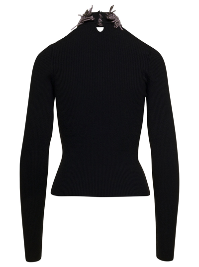 Shop Giuseppe Di Morabito Black Top Wuth Embellished Neck And Cut-out In Wool Blend Woman