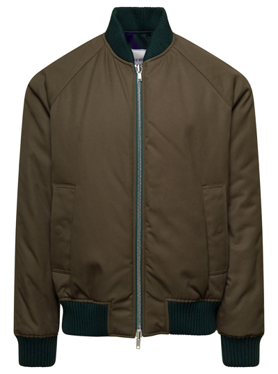Shop Burberry Green Reversible Bomber Jacket With Check Motif And Equestrian Knight Patch In Wool Blend Man