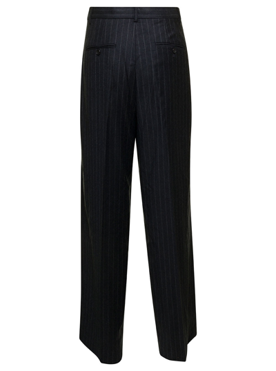 Shop Theory Dark Grey Tailored Pinstripe Pants In Wool Woman