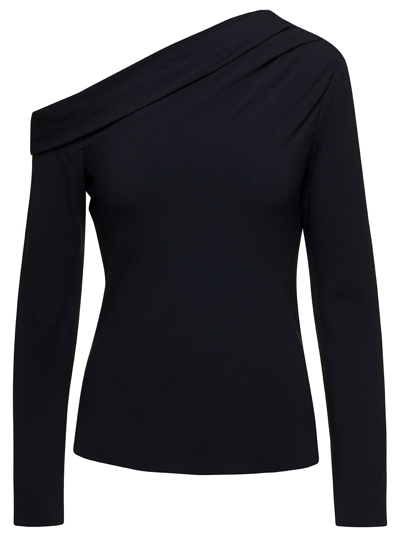 Shop Theory Black Off-shoulder Fitted Top In Viscose Blend Woman