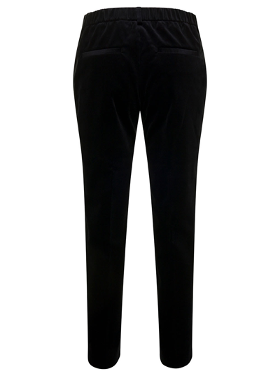 Shop Alberto Biani Black Slim Pants With Side Zip Closure In Velvet Woman
