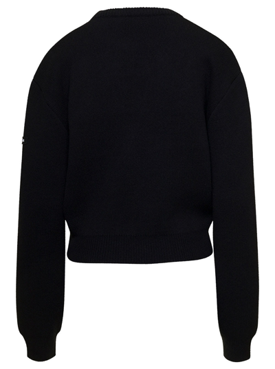 Shop Balenciaga Black Cropped Crewneck Sweater With Logo Patch In Wool Blend Woman