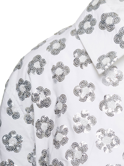 Shop Jacquemus La Chemise Lavoir Brodéè White Shirt With Paillettes Embroidery In Stretch Cotton Woman