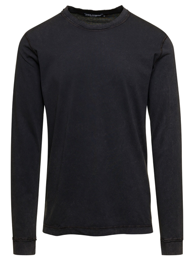 Shop Dolce & Gabbana Black Long Sleeves Crewneck T-shirt In Cotton Man