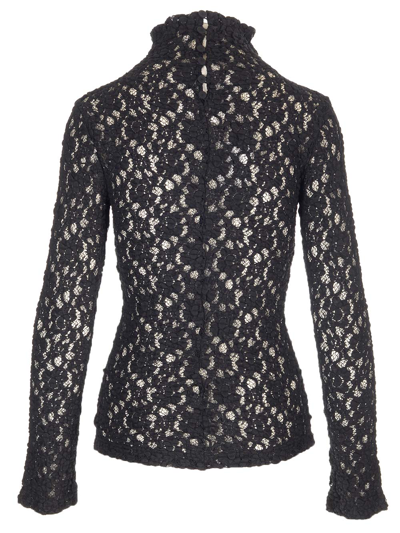 Chloé Turtleneck Long-sleeve Smocked Lace Top In Black