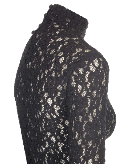 Chloé Turtleneck Long-sleeve Smocked Lace Top In Black