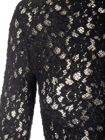 Chloé Turtleneck Long-sleeve Smocked Lace Top In Black