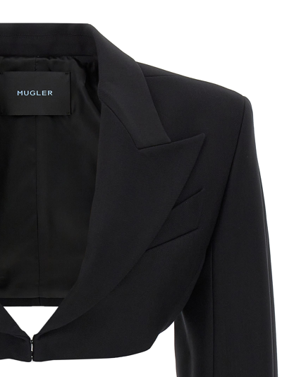 Shop Mugler Cropped Jacket With Padded Shoulders In Black