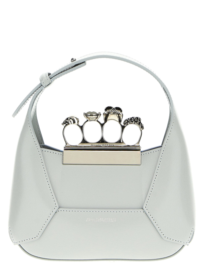 Shop Alexander Mcqueen The Jewelled Hobo Mini Handbag In White