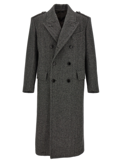 Shop Tom Ford Herringbone Coat In White/black